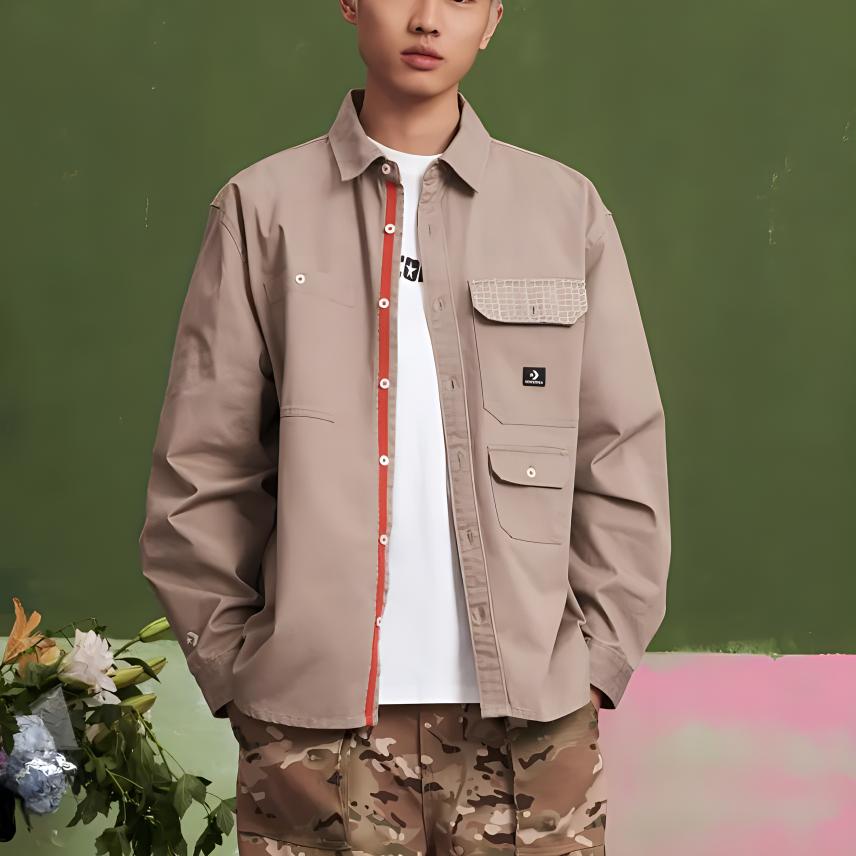 Converse CNY Shirts Men's Khaki Lapel Moderate Other 10026808-A02