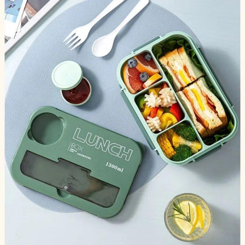 Compartment 1300ML Portable Lunch Box Kids Students Office Bento Box With Fork and Spoon Microwave Food Storage Container