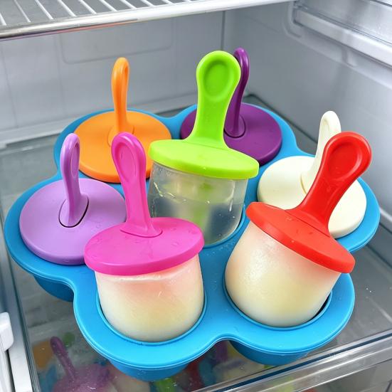 Ice Cream Mold 6-Cavity Flower Shape Silicone Ice Pop Mold with Lids Easy Release Dishwasher Safe Popsicle Mold for Jelly Pudding Soap Making