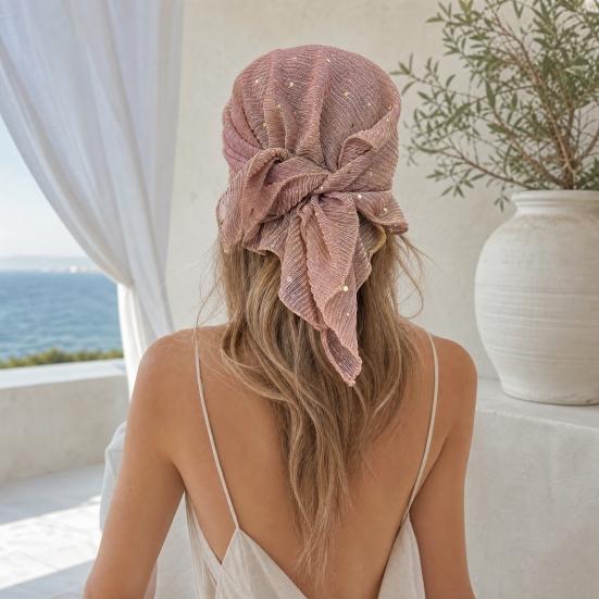 Sequin Headscarf, Multi-Purpose Turban Headband Square Scarf, Adjustable Strap Bohemian Style Head Wrap for Travel Vacation