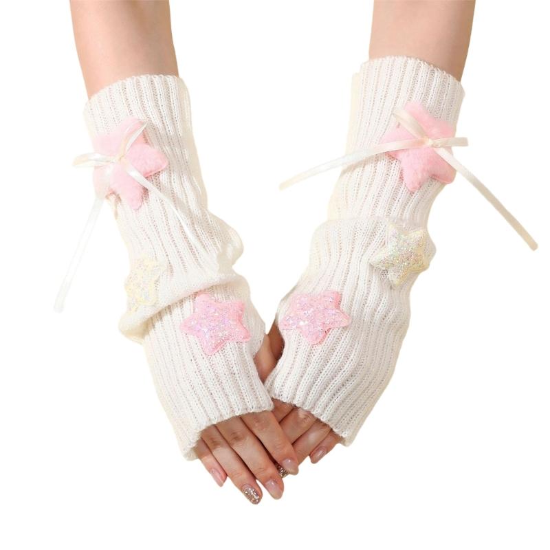 

Soft Acrylic Star Arm Warmer Oversleeve Half Finger Gloves For Winter Cycling Office Use