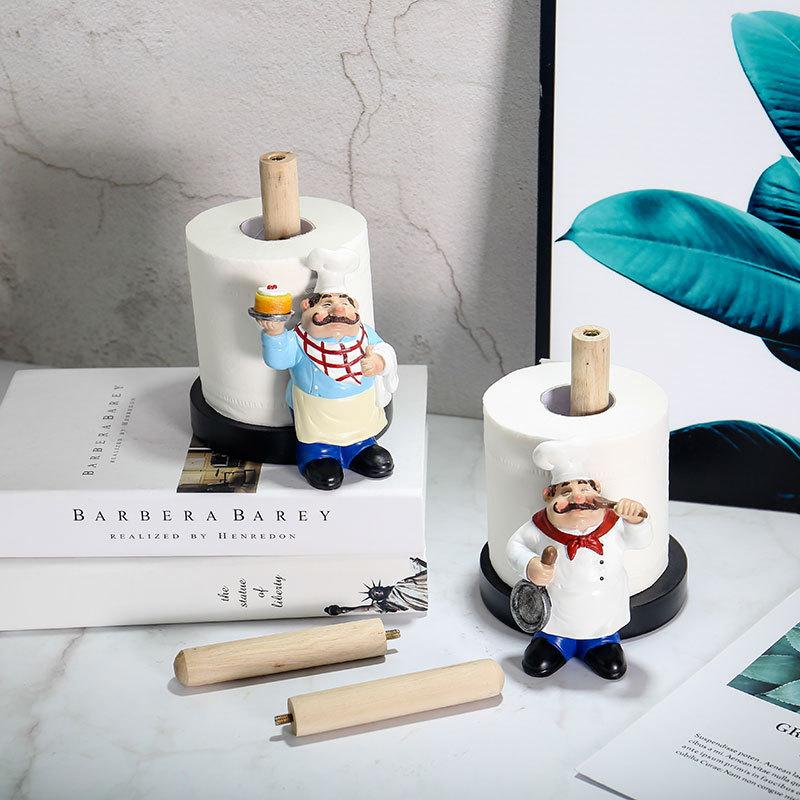 European Style Chef Tissue Holder Creative Resin Decor Crafts Restaurant Chef Sculpture Roll Paper Storage Rack Home Decoration