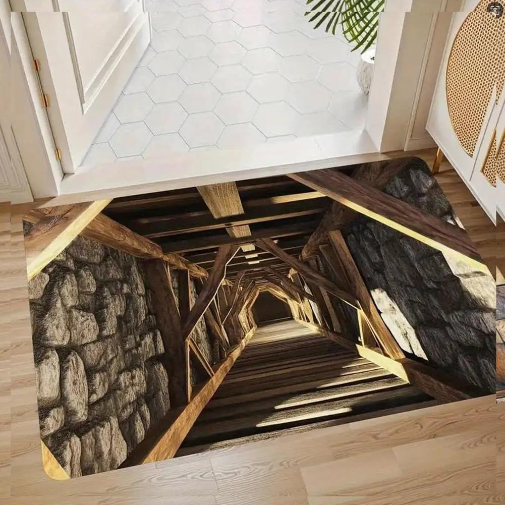 3D Tunelová Iluze Tištěný Flanelový Rohožka Optické Umění Design Protiskluzový Koberec Pro Domácí Dekoraci Nápad Na Dárek
