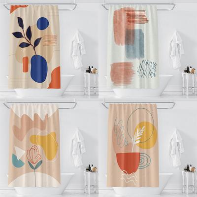 1 Packung bedruckter Duschvorhang wasserdichter Stoff Abstrakte Blumen und Pflanzen Badezimmervorhang mit Haken Heimdekorationsvorhang