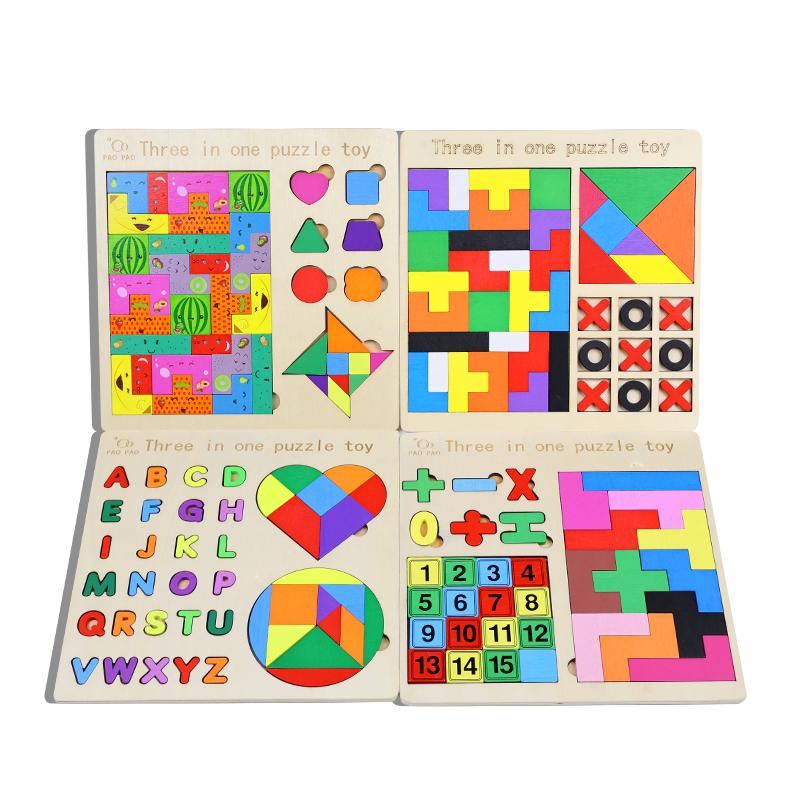 3 IN 1Children Wooden Block Puzzle Game Baby ThinkingLogic Early Education FunToy Brain Training Table Montessori Birthday Gift