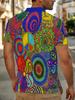 [Printed Design - Not Textured] Royal Blue Collar Hippie Peace Sign Rainbow Swirl Flower Bird All-Over Print Men'S Short Sleeve Polo Shirt