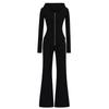 Womens Casual Yoga Set Hooded Zip Cardigan Flared Pants Solid Color Sportswear