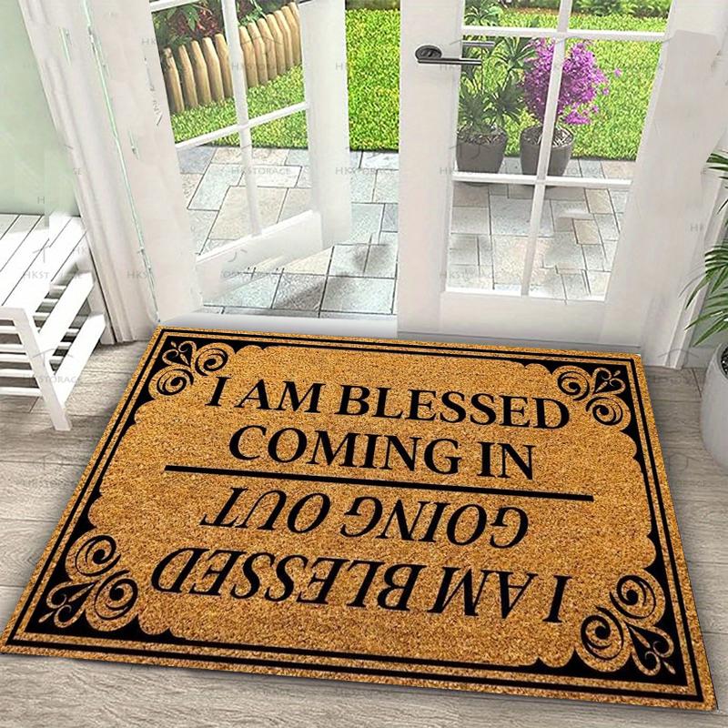 Funny Welcome Mats for Front Door, I Am Blessed Coming In and Going Out Door Mat, Humorous Doormat for Outdoor Indoor Entrance