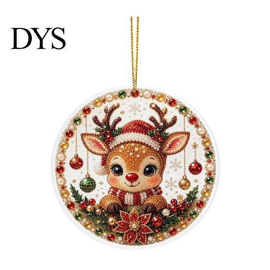 Winter Seasonal Ornaments Christmas Acrylic Hanging Ornament, 2D Flat Double Side Printed Tree Santa Snowman Pendant for Window, Festive Holiday Decor