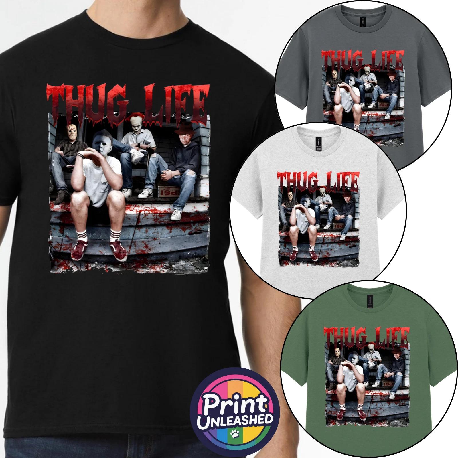 Horror Movie Printed T-Shirt Thug Life Freddy Jason IT Michael Tee Black S-2XL L