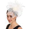 Elegant Feathered Tulle Fascinator Hat with Hair Clip For Women Church Wedding Party Bridal Shower Headpiece Accessory