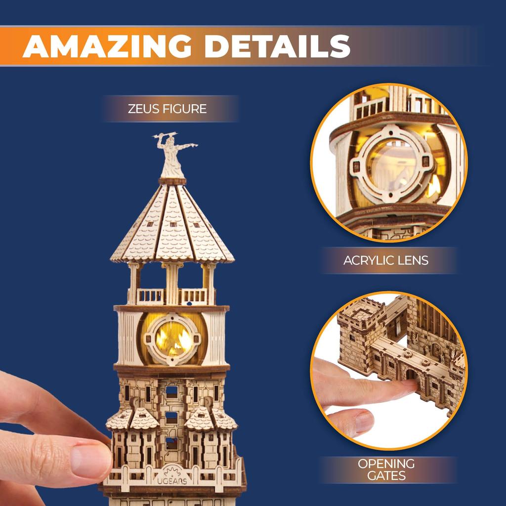 Ugears Lighthouse of Alexandria Wooden Craft No Glue or Tools Required Puzzle, Model,