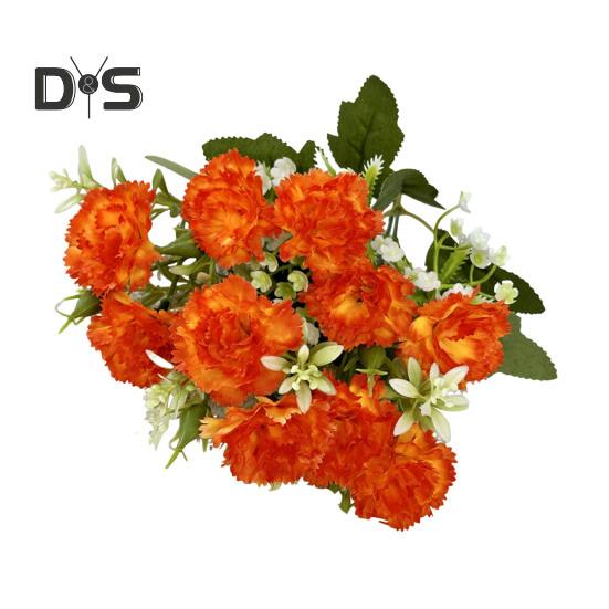 

Искусственный цветок гвоздики со стеблем, 10 головок, домашний офисный стол, центральная часть свадьбы, искусственный цветок, ветка, цветочная композиция, украшение темно-оранжевого