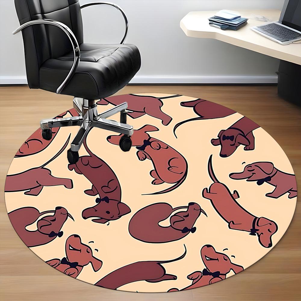 1pc Dachshund Pattern Office Round Area Rug, Under Office Chairs Bedroom Living Room Home Decor, Room Deco