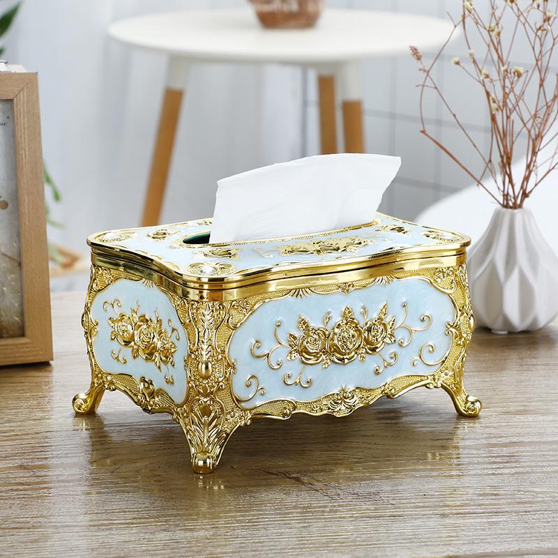 European-style Tissue Box Living Room Desktop Tissue Box Retro LuxuryTissue Case Rose Patterned Napkin Holder Home Decoration