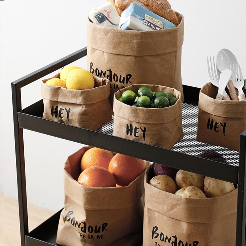 4pc/set Washable Kraft Paper Storage Bag Square Bottom Bag Packaging Bag Refrigerator Food Bags Kitchen Supplies