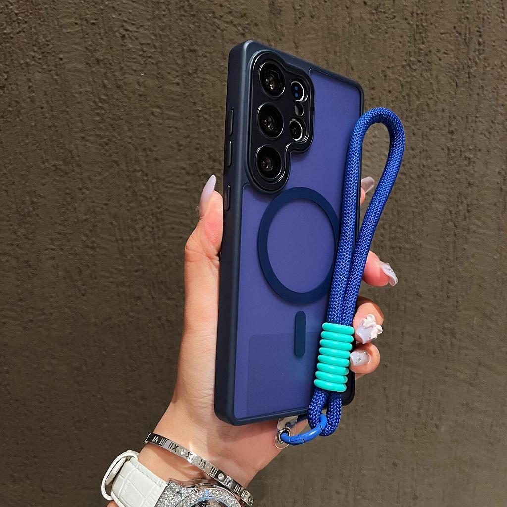 New Matte Translucent With Lanyard Shockproof Magnetic Cover for Samsung Galaxy S25 Edge S24 FE S23 Ultra Plus For Magsafe Case