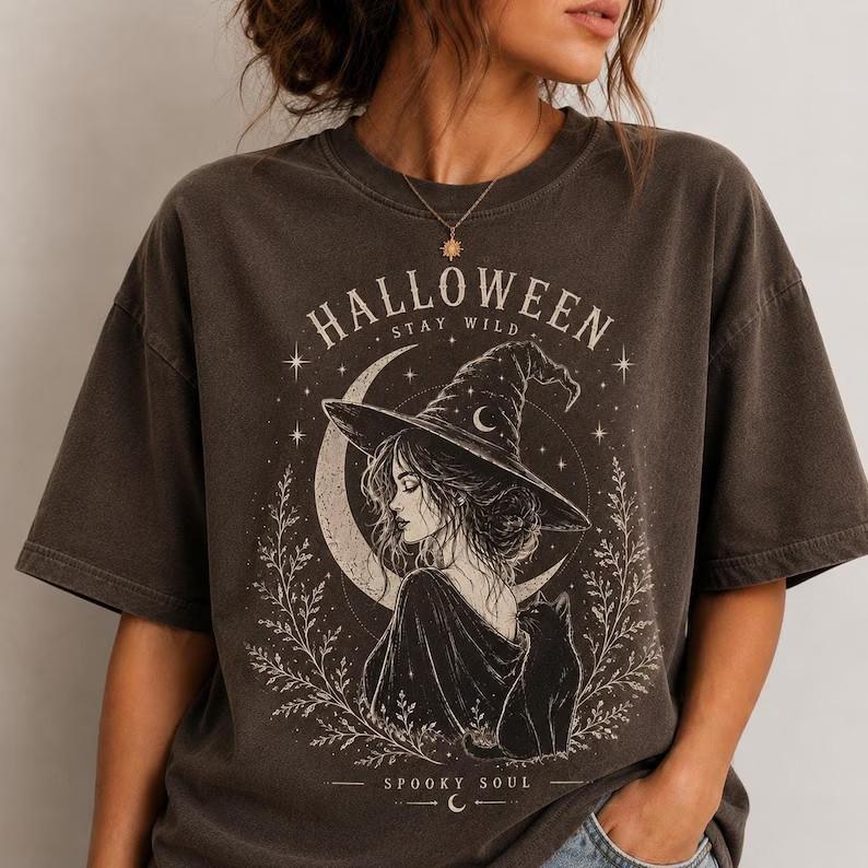 Halloween Witch Shirt, Spooky Soul Tee, Vintage Halloween T-Shirt, Boho Witch Gr