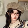 Atmosphere Polka Dot Striped Berets for Women Fashionable and High End Big Head Circumference  Face Showing Small Octagonal Hat