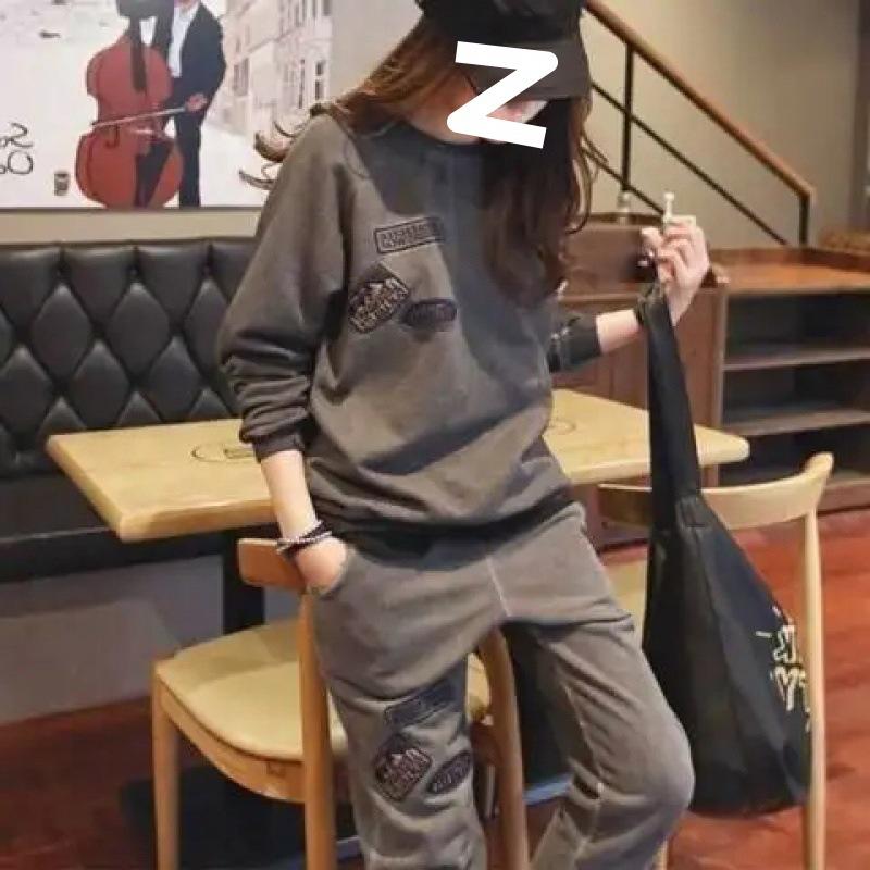 Casual Sweatshirt Suit for Women in Autumn and Winter, Thickened Loose Top, Velvet Sports Two-piece Set, Korean Style Fashion