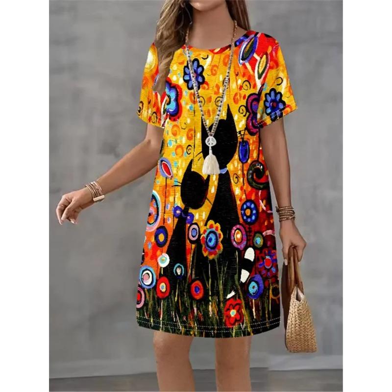 Summer Ladies Abstract Portrait 3D Printed Short Sleeve Dress