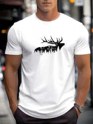 Summer Mens Tshirt Featuring Deer Male Deer Forest Camouflage Print Casual Round Neck Suitable Outdoor Camping Breathable