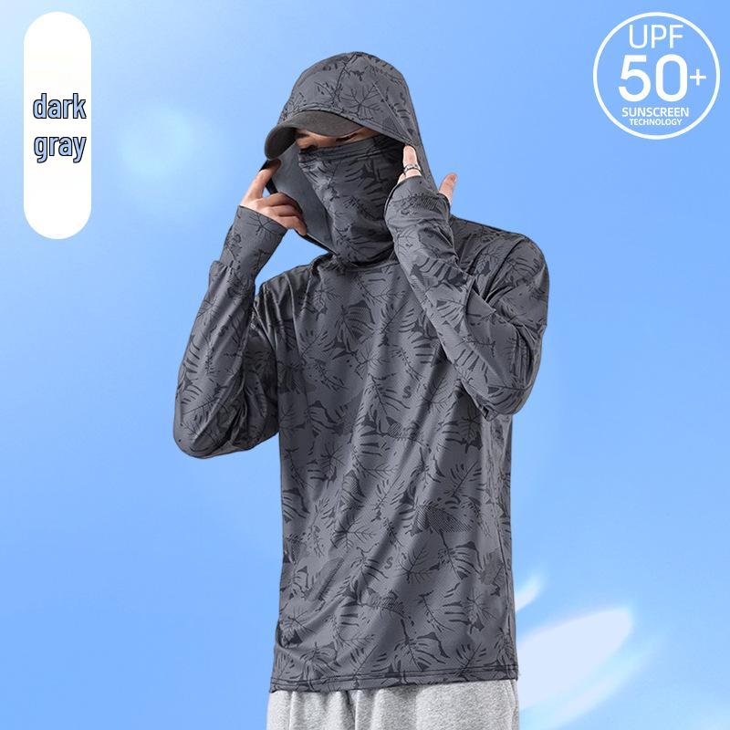 

Мужской летний дышащий костюм для рыбалки из ледяного шелка с маской для лица - быстросохнущая, москитозащитная и солнцезащитная одежда для активного отдыха. 5XL (180-200lbs) темно-серого