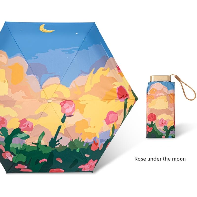 Oil Painting Umbrella Folding Rain Umbrella Travel Umbrella Small Umbrella Folding Umbrella Rain & Sun Umbrella