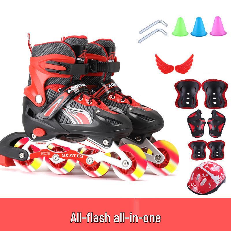 Nastavitelná sada kolečkových bruslí s blesky pro začínající děti