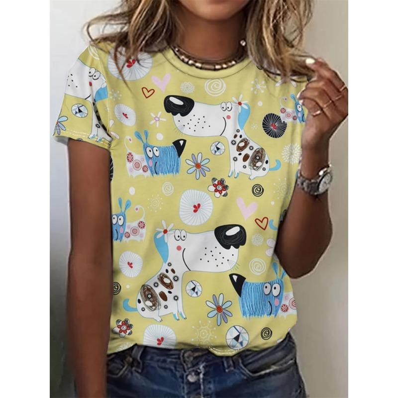 2025 Cartoon Katze Damen T-Shirts Mode Top T-Shirt 3D T-Shirt Harajuku Lässig Kurzarm O-Ausschnitt Übergroße Damenbekleidung