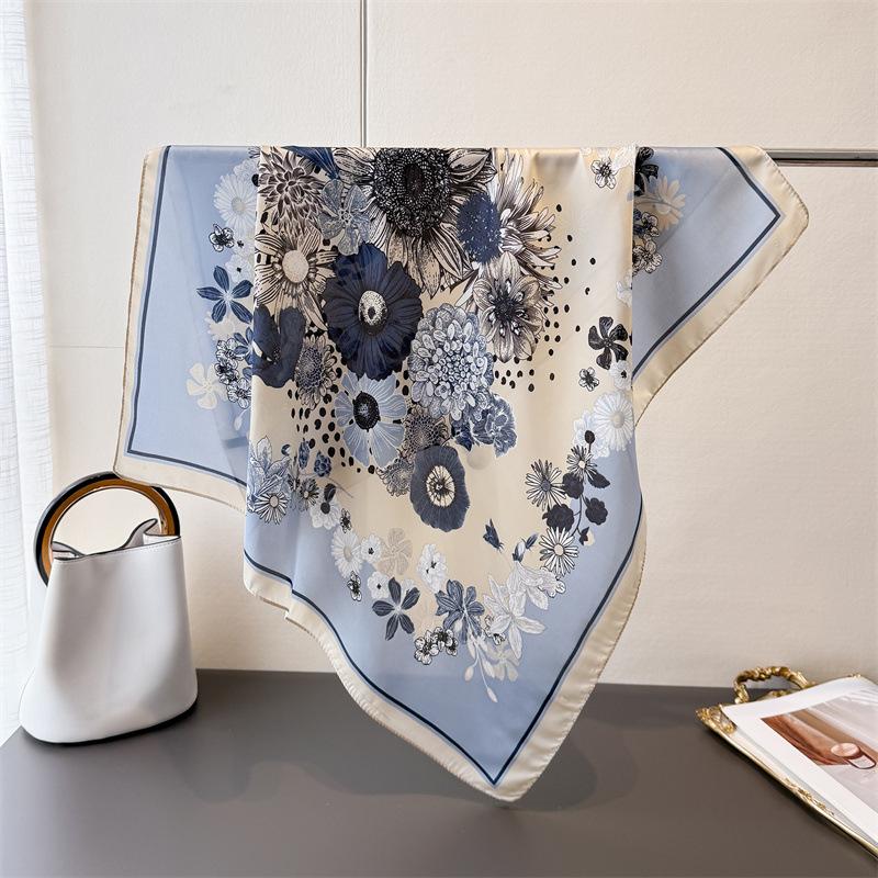 

Натуральный стиль Печать Имитация шелка Квадратный шарф Высококачественная шаль Универсальный шейный платок Маленький квадратный платок Платок Головной платок Шарф Женский Unilateral 66-70CM