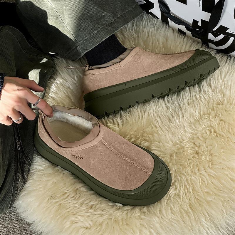 3618 Army Green Snow Boots for Men and Women Couples Winter Velvet Thickened Cotton Shoes Thick Sole Heightening Low Top Warm Shoes