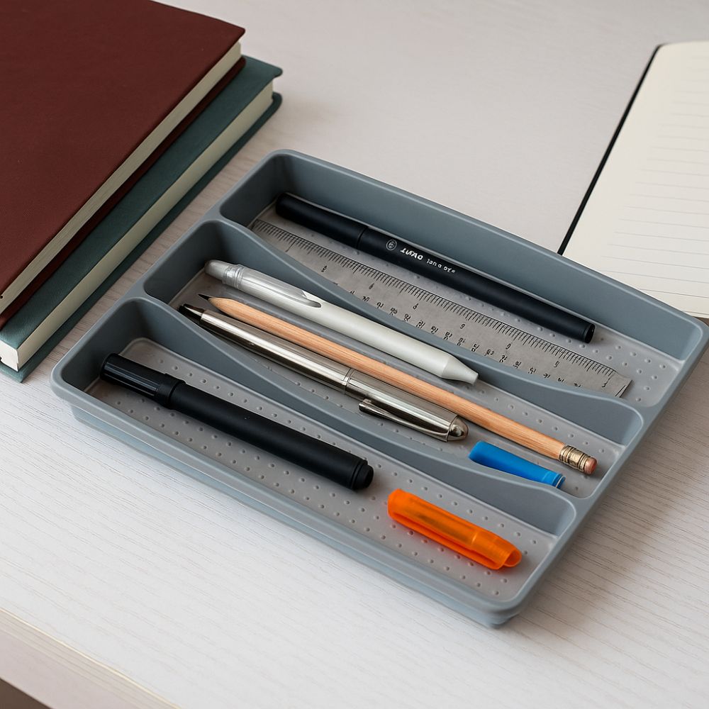3 Compartments Utensil Organizer Tray Non-Slip Flatware Organizer  Kitchen Drawers