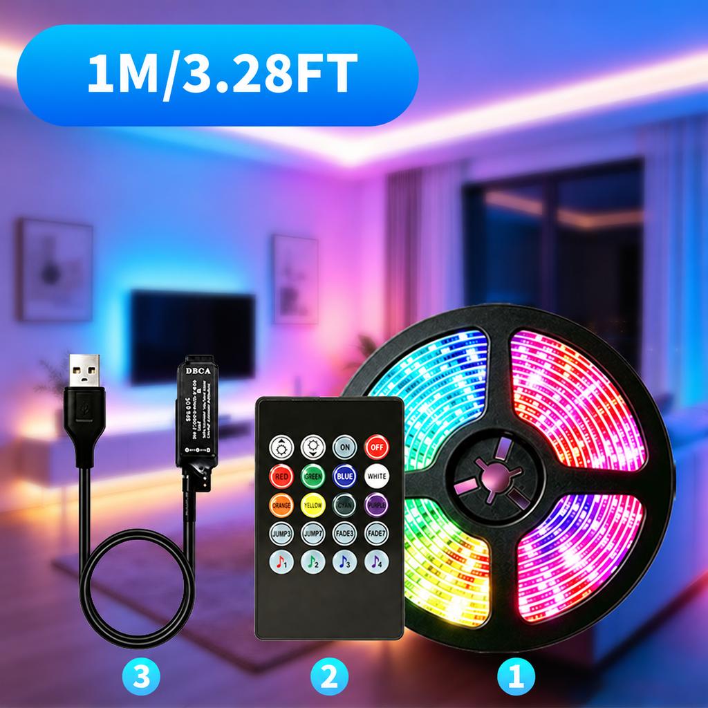 5050 RGB LED Strip Light Kit with Sound-Activated Controller and Remote, USB Powered