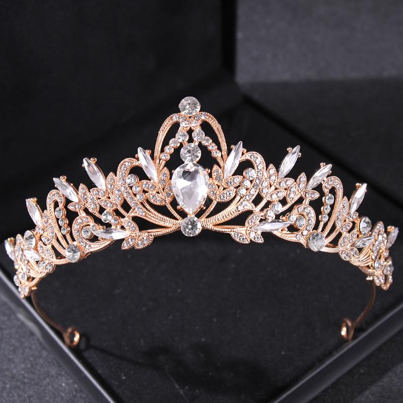 Gold Color Crystal Tiaras and Crowns Headband for Women Party Rhinestone Bridal Wedding Hair Accessories Jewelry Crown Tiara