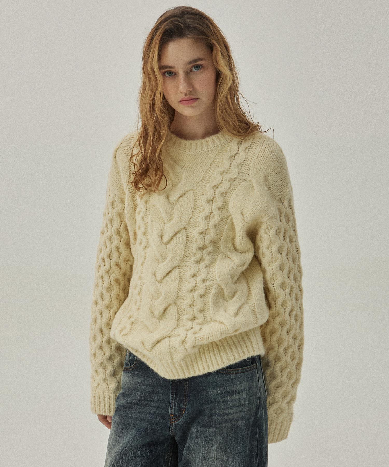 Mc Wood Gun Knit 3951 Fisherman Cream Crewneck Sweater M
