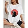 Wolf Howling Graphic T Shirt White Wolf And Red Moon Print Casual Summer Wear For Women