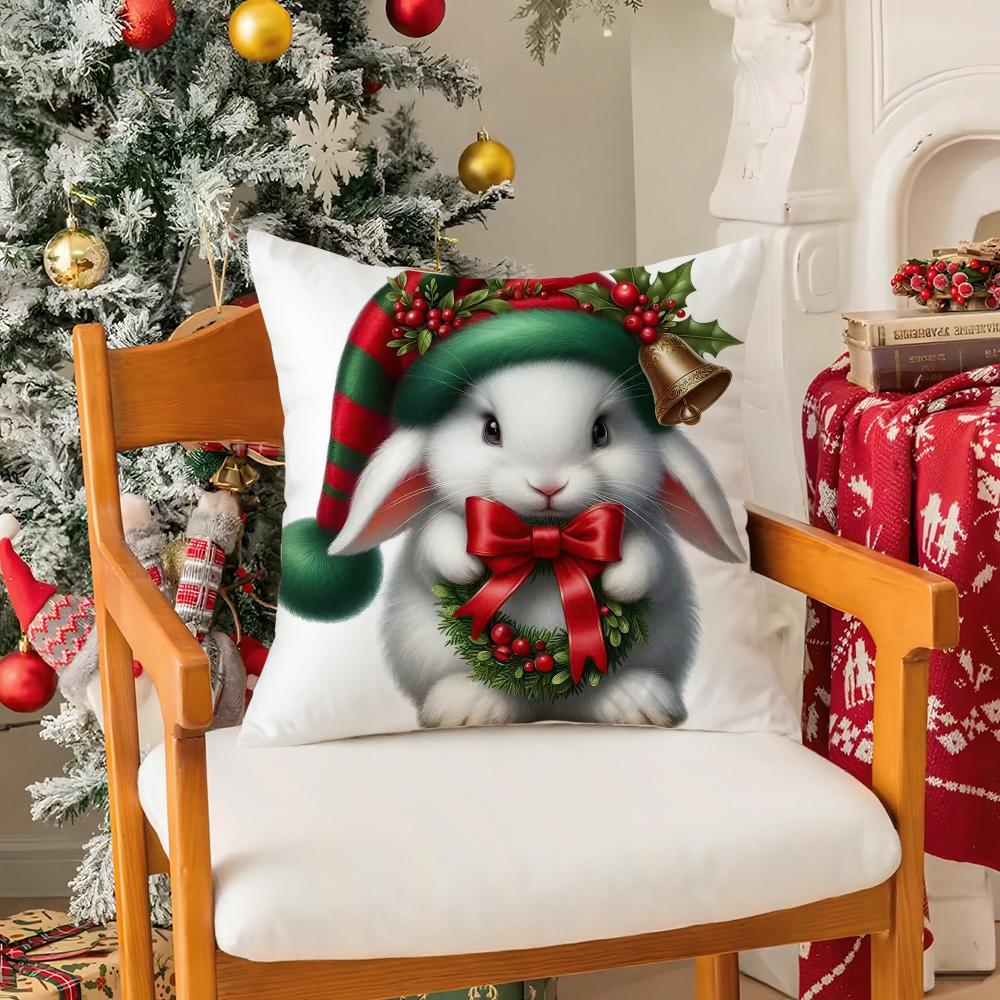 Christmas Atmosphere Animals Pillow Case Silky Short Plush with Invisible Zipper Dustproof Sofa Cushion Cover for Home Decor