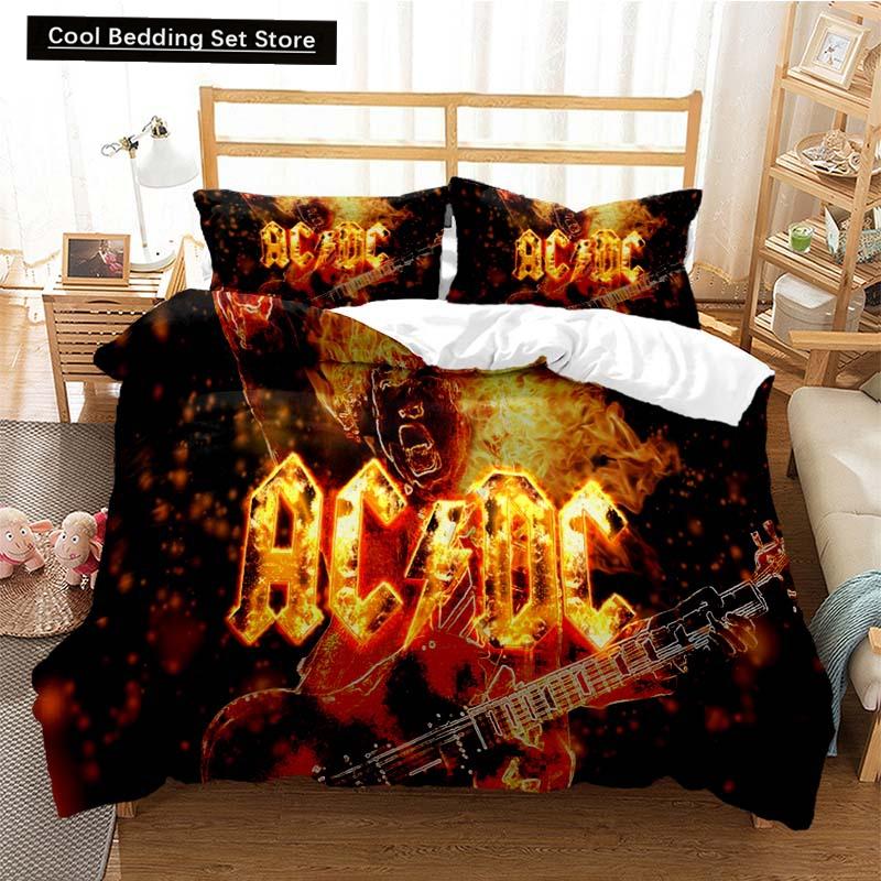 2024 Fashion AC_DC Rock Band Bedding Set Boys Girls Twin Queen Size Duvet Cover Pillowcase Bed Kids Adult Fashion Home Textiles