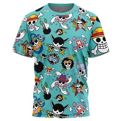 T-shirt à manches courtes et col rond pour garçons, imprimé numérique 3D Anime One Piece Luffy, tendance street pour enfants
