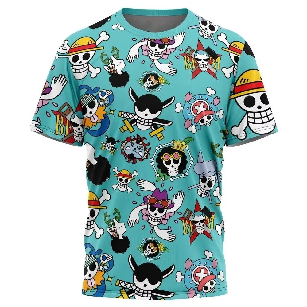 Children's Anime One Piece Luffy 3D Digital Printed Boys' Street Trendy Round Neck Short Sleeved T-shirt