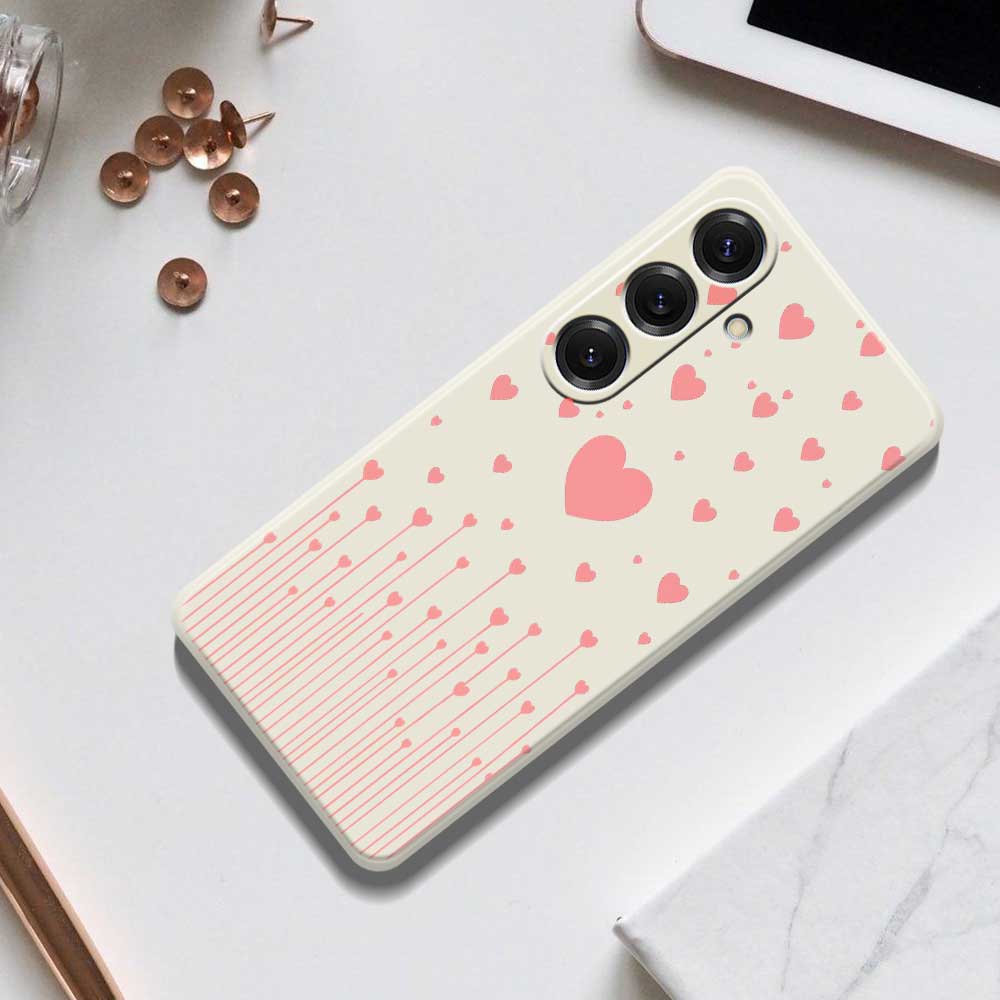 For Samsung Galaxy S25 Case Pink Love Pattern Printing Straight Edge TPU Phone Back Cover