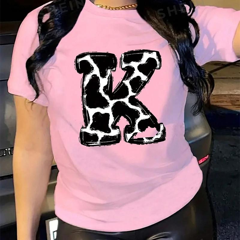 Móda Dámské Písmeno KING Leopardí Vzor Tričko Vtipné Ležérní O-výstřih Krátký Rukáv Tričko Léto Dámské Tričko