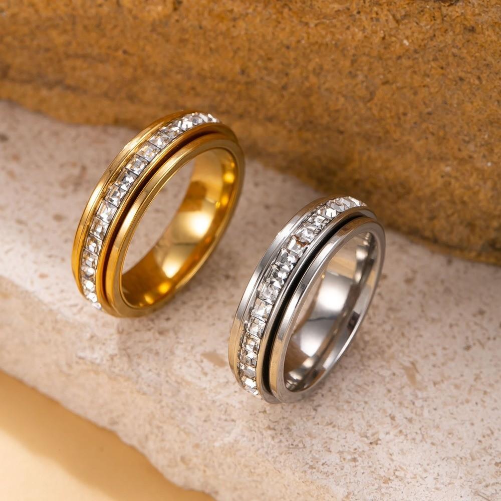 Titanium Steel Rotating Ring Minimalist Elegant Vintage Zircon Spin Ring Exquisite Light Luxury Finger Jewelry Birthday Gift