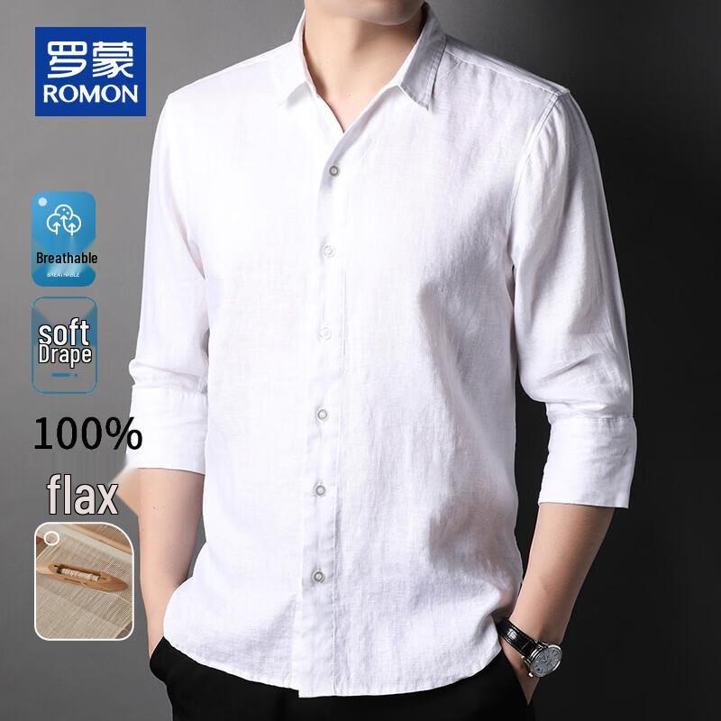 ROMON Men s Loose Fit 100% Linen 3/4 Sleeve Shirt 2XL