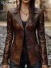 Autumn New Style Chic Leather Jacket Top Vintage Cool Rugged Motorcycle Leather Coat for Women