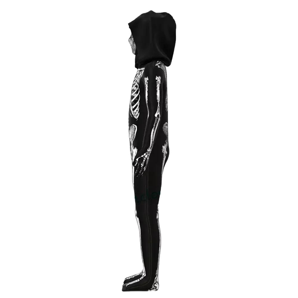 Scary Halloween Kids Hooded Costume Scary Skeleton Grim Reaper Costume Boys Spooky Costume Mardi Gras Party Costume