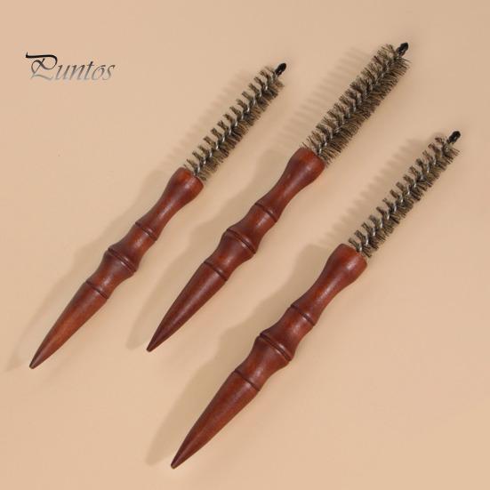 Small Boar Bristle Round Brush with Wooden Handle Natural Bristles Men Women Short Thin Hair Curling Blow Drying Detangling Styling Brush