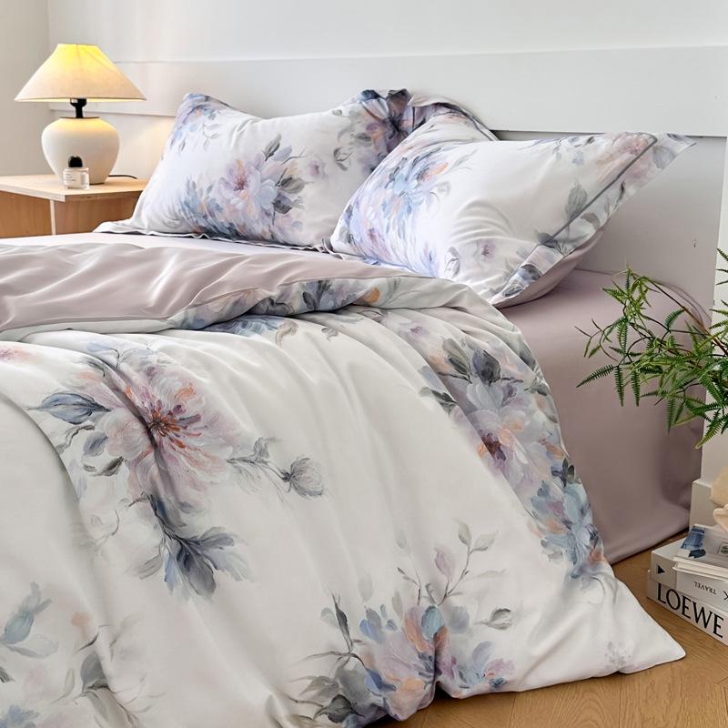 60s Long-Staple Cotton Digital Print 4-Piece Bedding Set with Duvet Cover, Bed Sheet, and Gift Bag