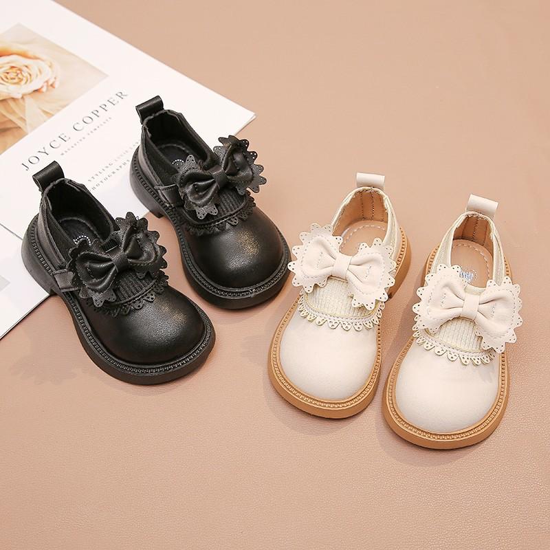 Girls shoes super soft small leather shoes spring and autumn new elastic socks bow princess shoes versatile British style children's shoes